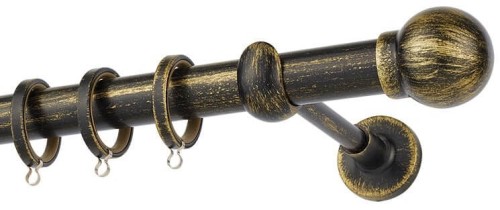 Zogometal Μεταλλικό Κουρτινόξυλο Rustique Collection Μονό Φ25mm 160εκ. Μαύρο Πατίνα Χρυσό R0058