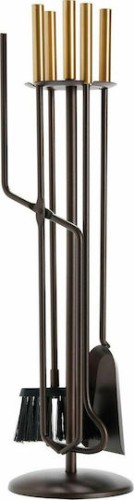 Zogometal 1230 B09 1230 Β09 Σετ Εργαλείων Τζακιού με Κρεμανταλά Αντικέ Σκουριά/Ορο Ματ