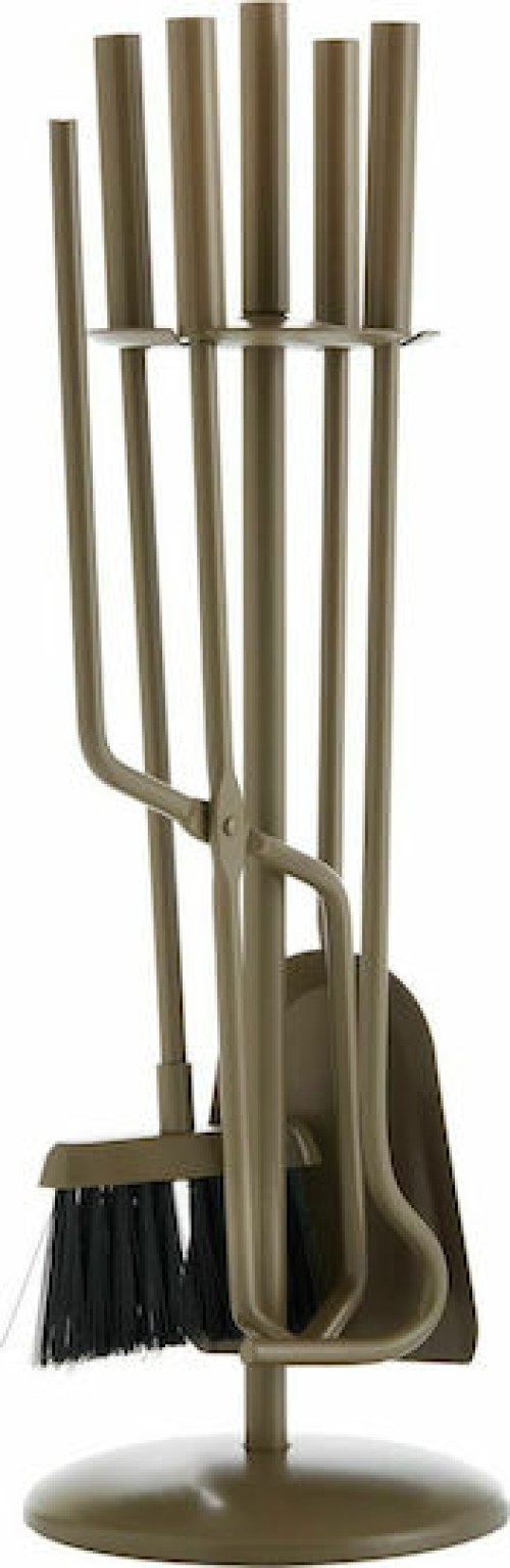 Zogometal 1230 B09 1230 Β09 Σετ Εργαλείων Τζακιού με Κρεμανταλά Καφέ Ελιάς