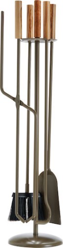 Zogometal 1240 B11 1240 Β11 Σετ Εργαλείων Τζακιού με Κρεμανταλά Ξύλο Ελιάς/Καφέ Ελιάς