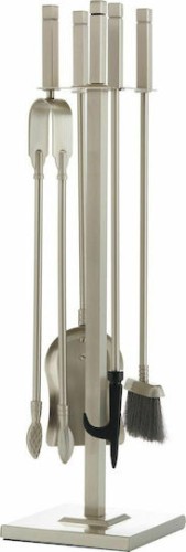 Zogometal 1215 B07 1215 Β07 Σετ Εργαλείων Τζακιού με Κρεμανταλά Νίκελ Ματ
