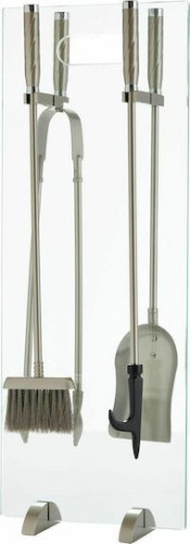 Zogometal 1195 T04 1195 T04 Σετ Εργαλείων Τζακιού με Κρεμανταλά Ματ Νίκελ