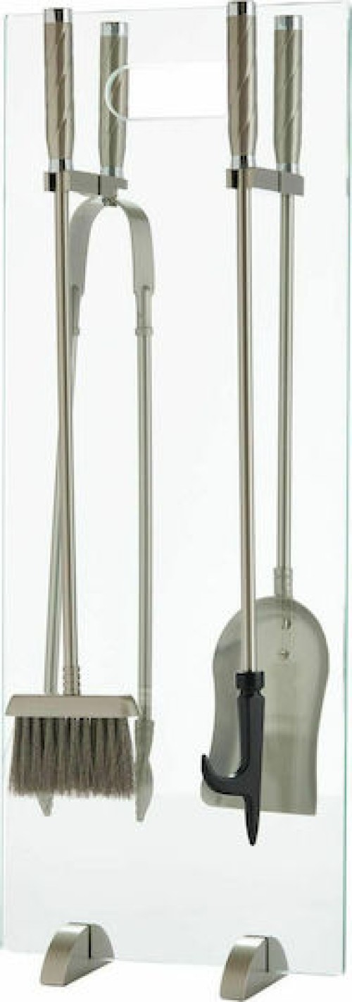 Zogometal 1195 T04 1195 T04 Σετ Εργαλείων Τζακιού με Κρεμανταλά Ματ Νίκελ