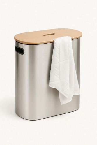 Καλάθι Απλύτων Μεταλλικό SHL2318 53x29   Υψος 56cm Με Καπάκι Δρυς