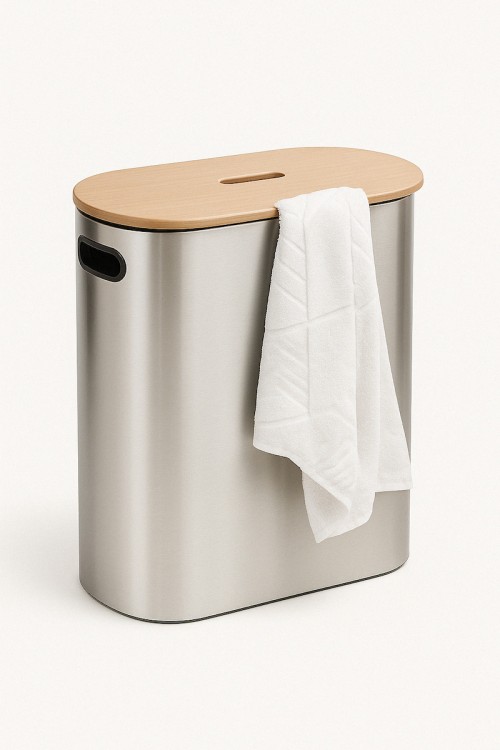 Καλάθι Απλύτων Μεταλλικό SHL2318 53x29   Υψος 56cm Με Καπάκι Δρυς