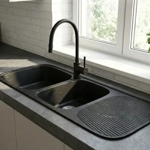 Sanitec Classic 300 300 Ένθετος Νεροχύτης από Συνθετικό Γρανίτη Μ116xΠ50cm Granite Black