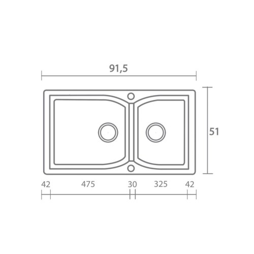 Sanitec Classic 307 307 Υποκαθήμενος Νεροχύτης από Συνθετικό Γρανίτη Μ92xΠ51cm Granite Black