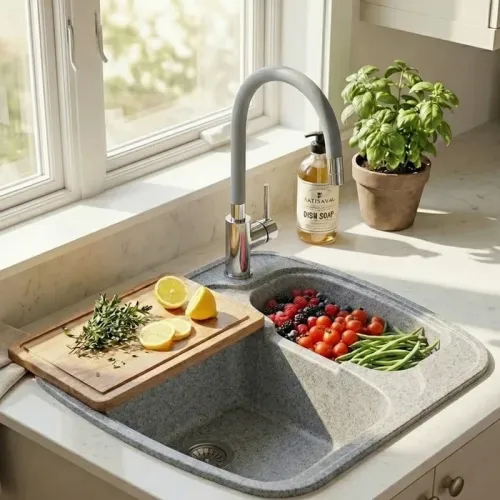 Sanitec Classic 314 314 Ένθετος Νεροχύτης από Συνθετικό Γρανίτη Μ60xΠ51cm Granite White