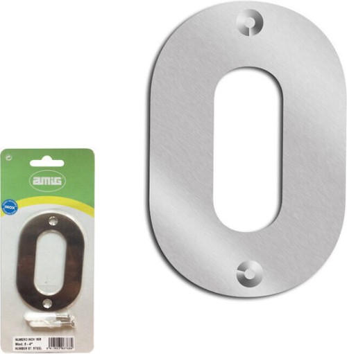 Amig Πινακίδα με Αριθμό 0 σε Ασημί Χρώμα Inox 10cm 27704