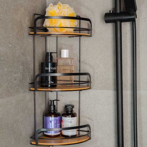 Estia Essentials 02 12786 Γωνιακή Επιτοίχια Ραφιέρα Μπάνιου Bamboo με 3 Ράφια 19.5x19.5x49cm