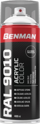 Benman Σπρέι Βαφής Acrylic με Γυαλιστερό Εφέ Λευκό RAL 9010 400ml 28527