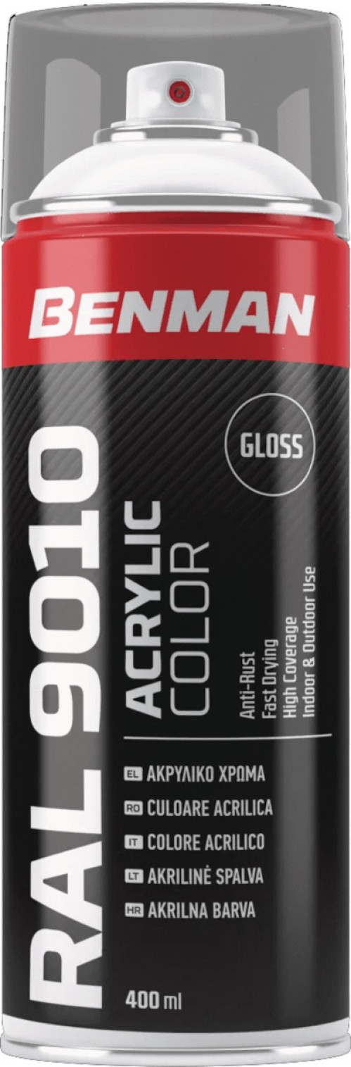 Benman Σπρέι Βαφής Acrylic με Γυαλιστερό Εφέ Λευκό RAL 9010 400ml 28527