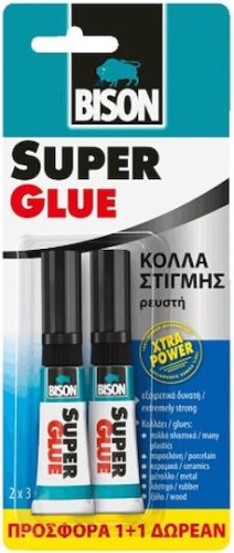 Bison Υγρή Κόλλα Στιγμής Super Glue Xtra Power 3ml 2τμχ x (1 Συσκευασία) Διάφανη 6306144